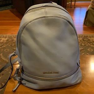 Michael Kors baby blue Backpack with tan lining and silver hardware